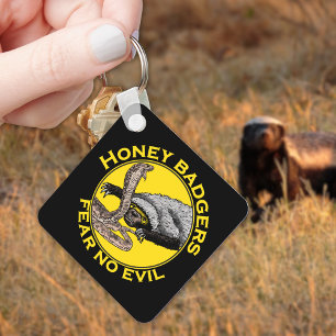 Porte-clés Honey Badgers Fear no Evil Yellow Scary Animal Art