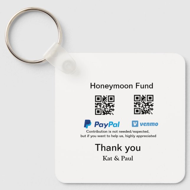 Porte-clés Honeymoon Fund PayPal Venmo QR code Merci (Recto)