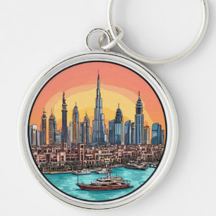 Porte-clés Horizon de la ville de Dubaï avec des gratte-ciel 