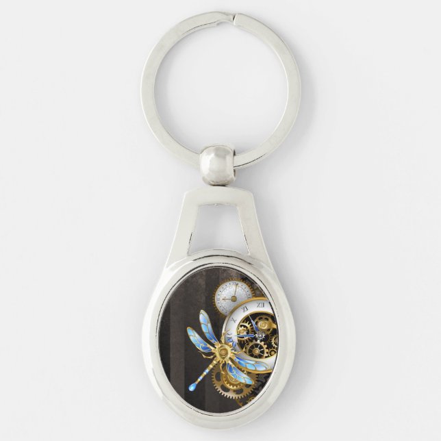 Porte-clés Horloge à vapeur avec libellule mécanique (Devant)