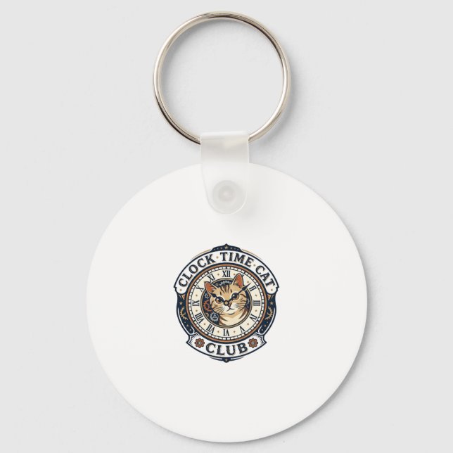 Porte-clés Horloge Temps Chat Chat Graphique Tee Art - Horlog (Recto)