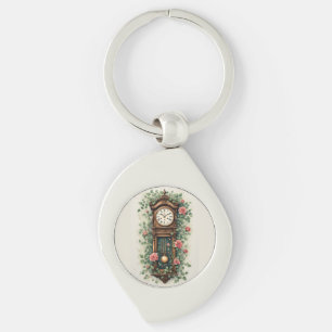 Porte-clés Horloge Vintage Entourée de Roses et de Vignes en 