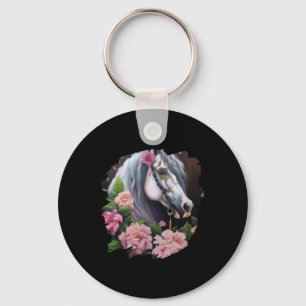 Porte-clés Horse Flowers Cute Art Painting Flower Horseback R