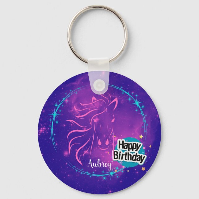 Porte-clés Horse Galaxy Joyeux anniversaire Personnalisé (Recto)