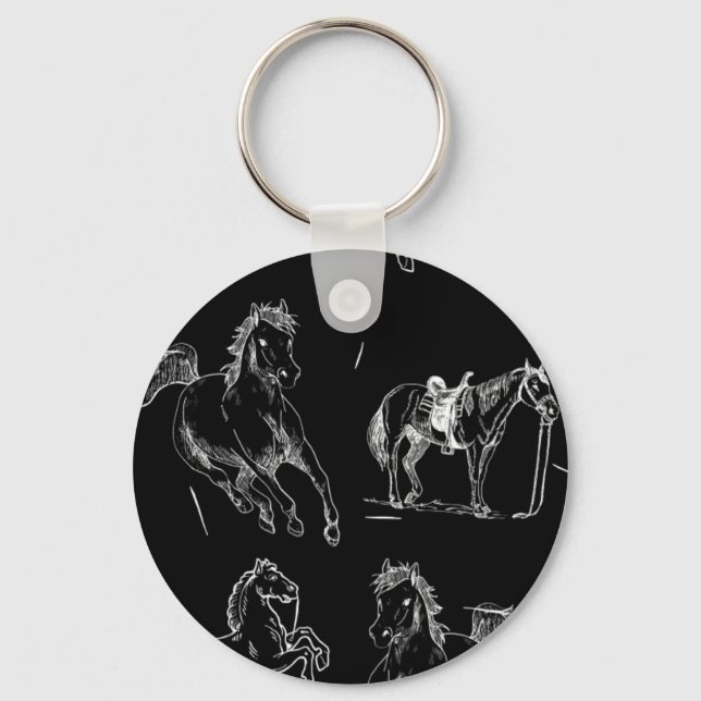 Porte-clés Horse silhouettes Black White (Recto)