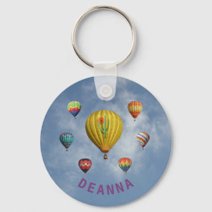 Porte-clés Hot Air Balloons Circle Whispy Clouds Purple Name