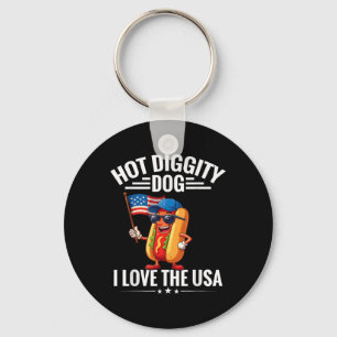 Porte-clés Hot Diggity Chien I Love Usa America Drapeau Hotdo