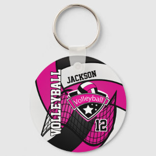 Porte-clés Hot Pink, Black & White Volleyball 🏐 Design