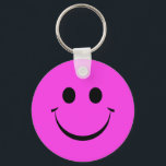 Porte-clés Hot Pink Happy Face Birthday<br><div class="desc">Hot Pink Personalized Happy Face Keychain.</div>