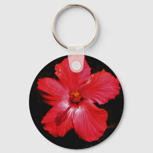 Porte-clés Hot Pink Red Hibiscus flower on Black