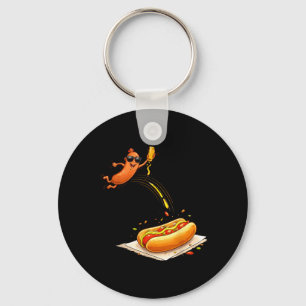 Porte-clés Hotdog sautant dans un pain, dessin animé drôle de