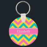 Porte-clés HotPink2 Ananas Turquoise LG Chevron Nom Monogramm<br><div class="desc">Hot rose #2, Turquoise, ananas jaune, grand Motif Zig Chevron, Hot rose Ribbon Nom Monogramme Customisez ceci avec votre nom, monogramme ou autre texte. Vous pouvez également modifier les polices, ajuster la taille des polices et les couleurs des polices, déplacer le texte, ajouter des champs de texte, etc. Veuillez noter...</div>
