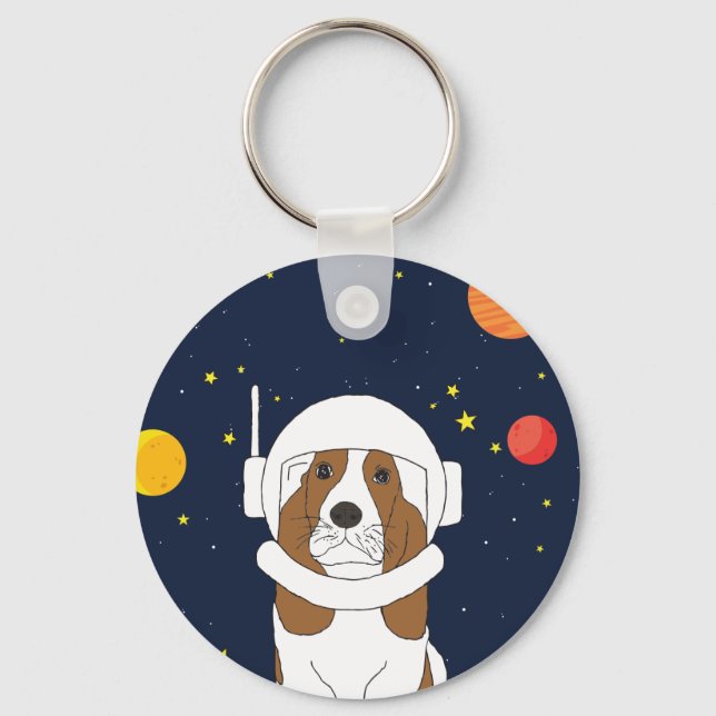 Porte-clés Hound Dog Astronaut Animal Avec Casque Spatial (Recto)
