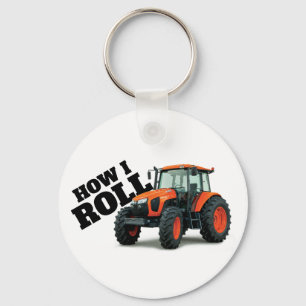 Porte-clés "How I Roll" avec Orange Farm Tractor