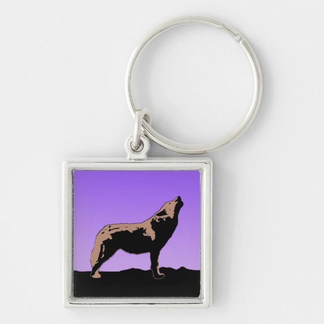Porte-clés Howling Wolf at Sunset - Art faunique original (Devant)