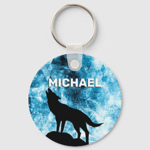Porte-clés Howling Wolf Winter enneigé bleu fumée Nom personn