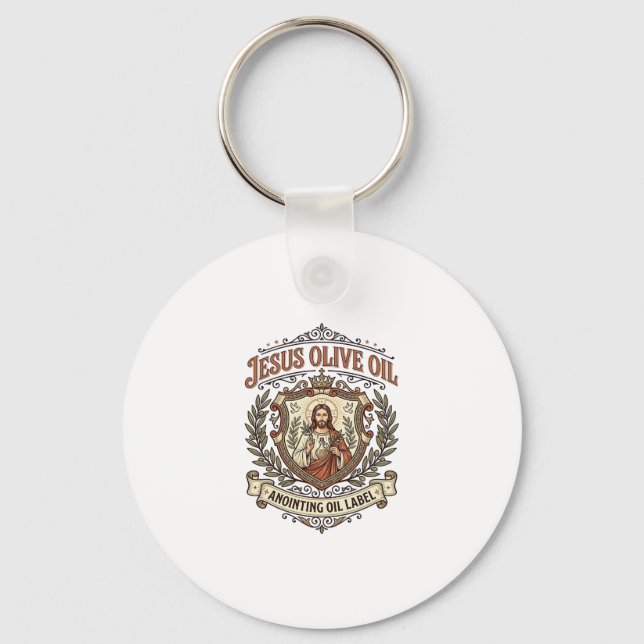Porte-clés Huile d'onction d'olive Jésus Étiquette Huile d'ol (Recto)