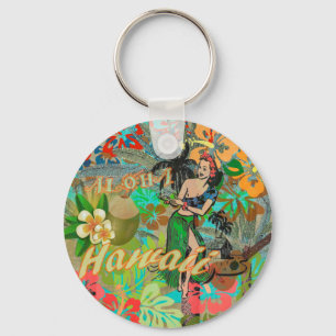 Porte-clés Hula Vintage Floral Graphisme Floral Hawaii