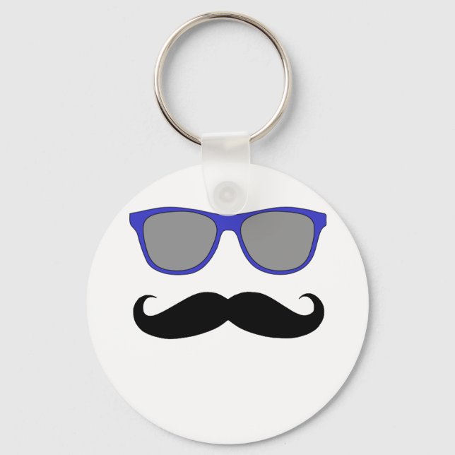 Porte-clés Humour de moustache et lunettes de soleil bleues (Recto)
