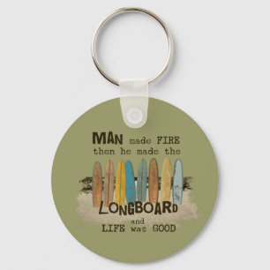 Porte-clés Humour de surf de l'homme précoce avec Longboards