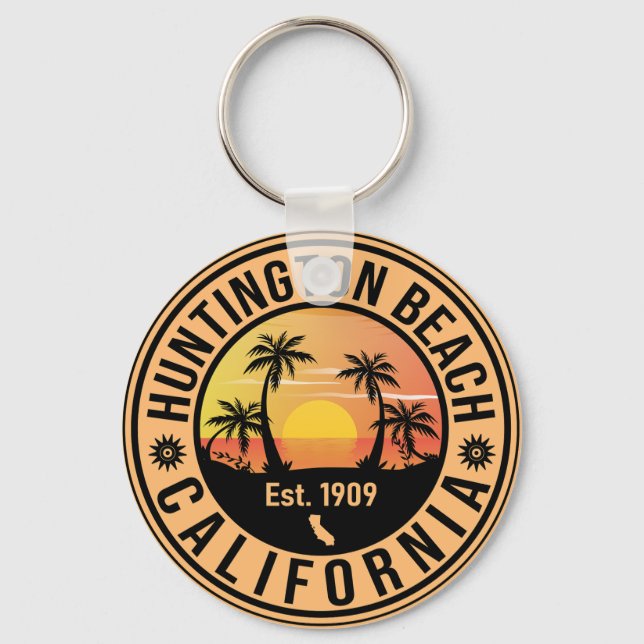 Porte-clés Huntington Beach California Retro Sunset Souvenirs (Recto)