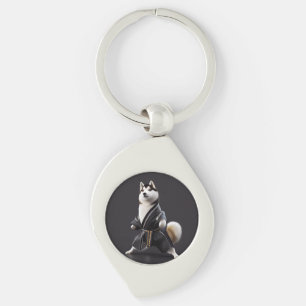 Porte-clés Husky Dog connaît Karate, Husky Dog Karate Player