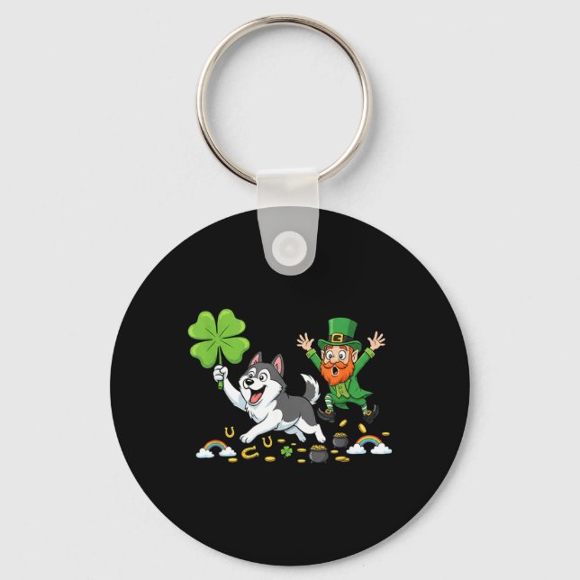 Porte-clés Husky drôle Trèfle Saint-Patrick Femmes Hommes (Recto)
