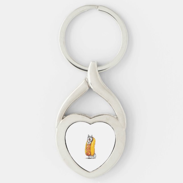 Porte-clés Husky Hot Dog � Costume de nourriture drôle (Devant)