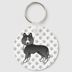 Porte-clés Husky Sibérien de Dessin Animé Noir Majoritairemen