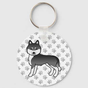 Porte-clés Husky Sibérien Noir Et Blanc Dessin Animé De Chien