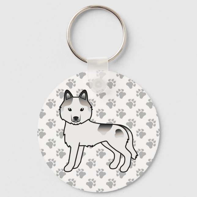 Porte-clés Husky sibérien piebalde gris dessin animé de chien (Recto)