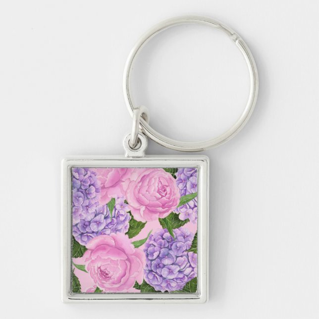 Porte-clés Hydrangea et motif de pivoine (Devant)