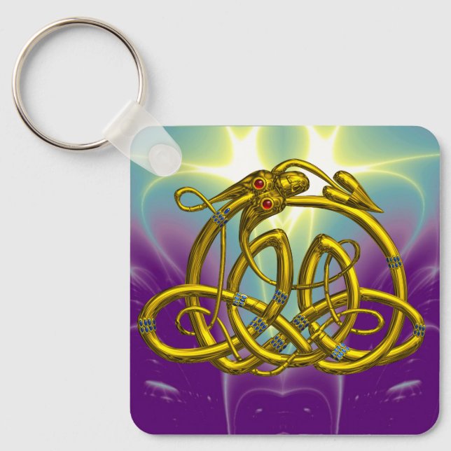 Porte-clés HYPER DRAGON Gold Celtic Knots avec pierres précie (Recto)