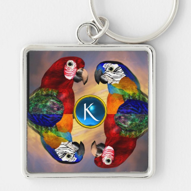 PORTE-CLÉS HYPER PARROTS /RED AND BLUE ARA GEMSTONE MONOGRAM (Devant)