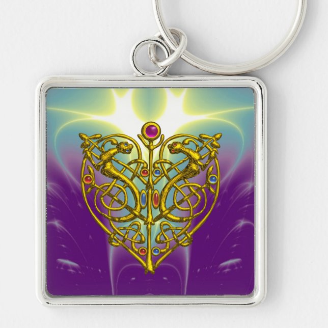 PORTE-CLÉS HYPER VALENTINE/ GOLD CELTIC KNOT HEART IN PURPLE (Devant)