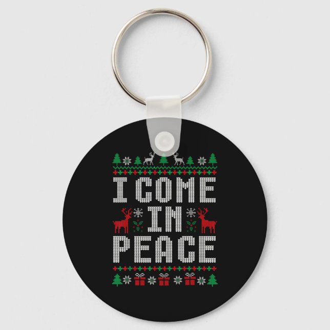 Porte-clés I Come In Peace Couple Matching Ugly Christmas Swe (Recto)