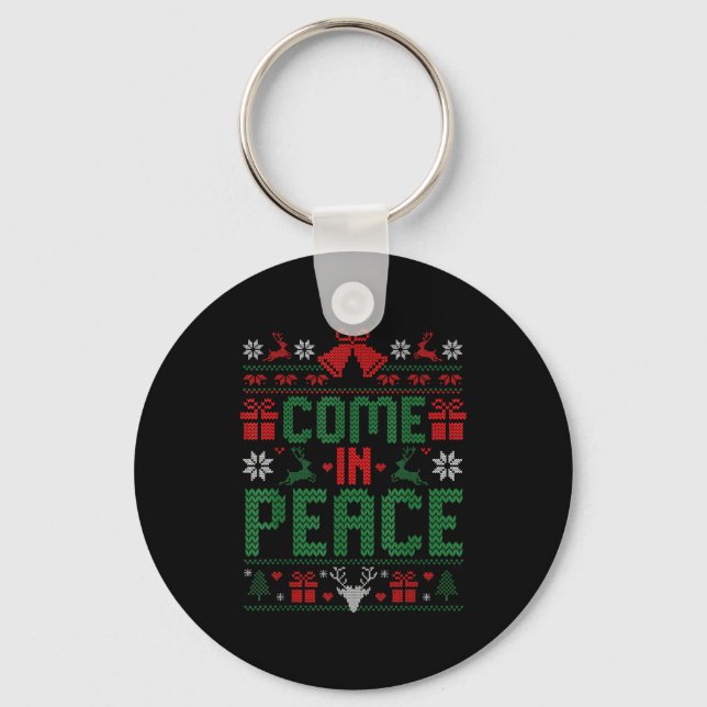 Porte-clés I Come In Peace Couple Matching Ugly Christmas Swe (Recto)