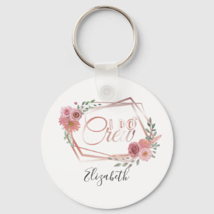 Porte-clés I Do Crew Rose Florale Rose Clair Fleurs Verdure