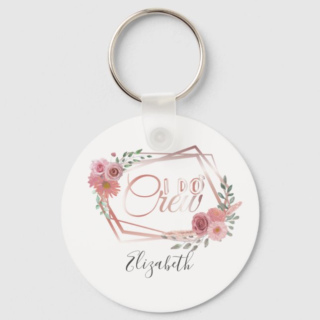 Porte-clés I Do Crew Rose Florale Rose Clair Fleurs Verdure (Recto)