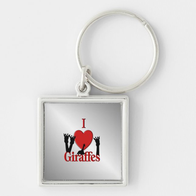 Porte-clés I Heart Giraffes Argent (Devant)