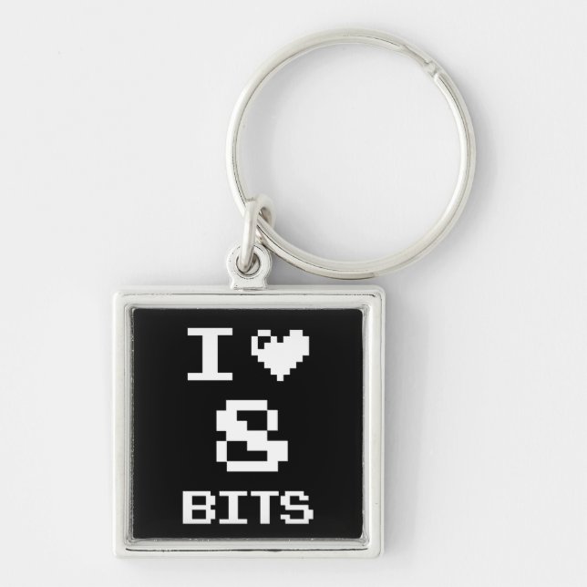 Porte-clés I Love 8 Bits, gamer design geek (Devant)