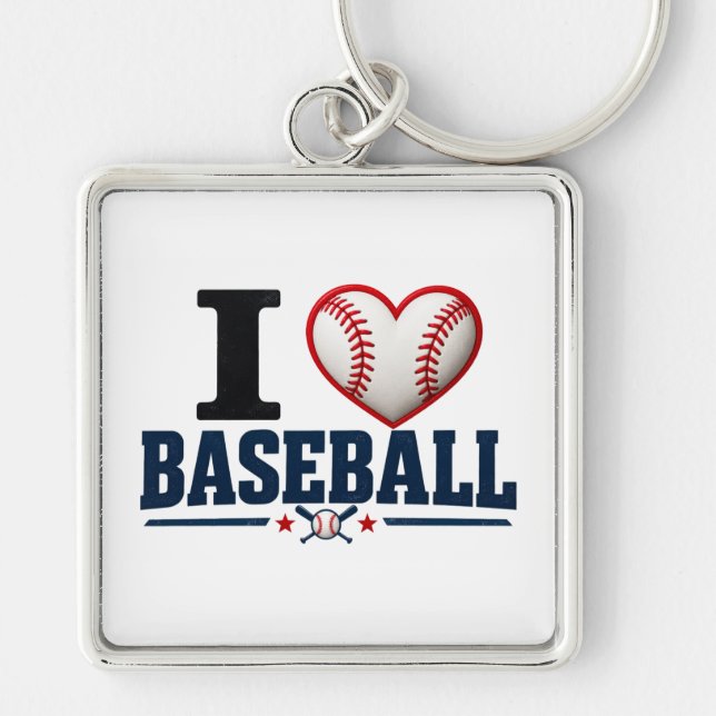Porte-clés I Love Baseball Player & Fan Gift Design (Devant)