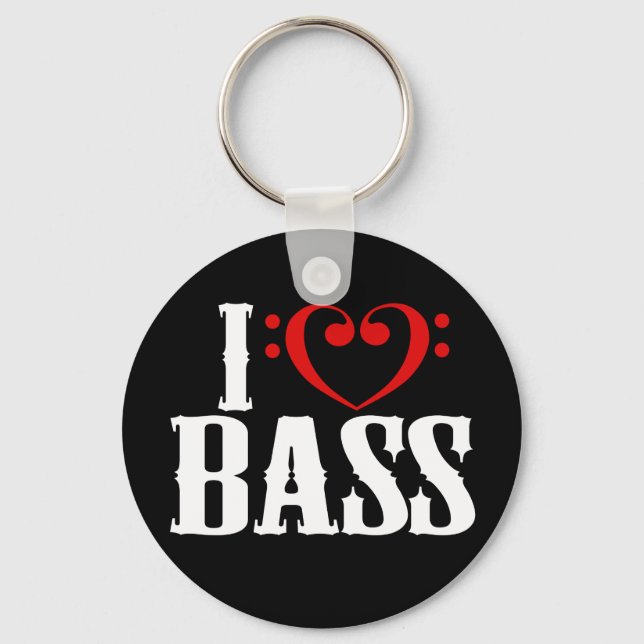 Porte-clés I Love Bass, avec clef basse Coeur (Recto)