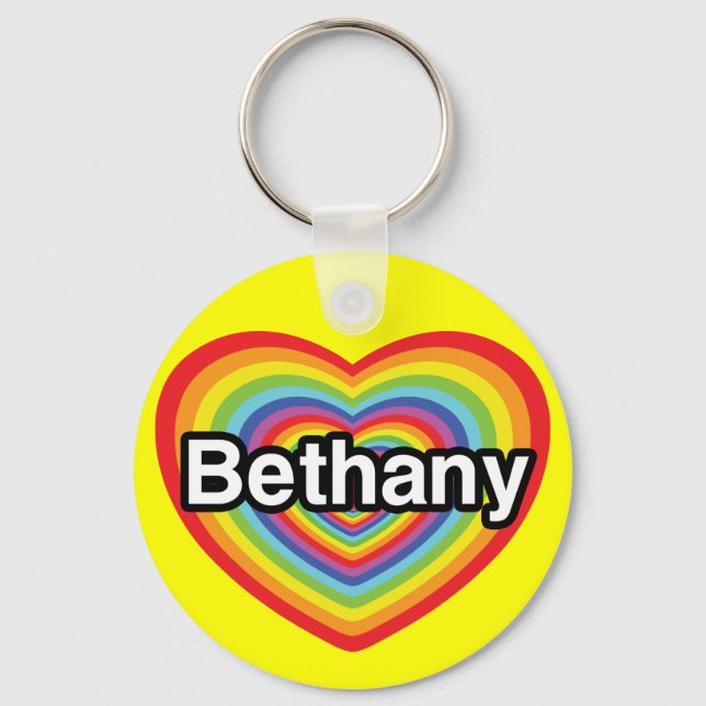 Porte-clés I love Bethany : coeur arc-en-ciel (Recto)