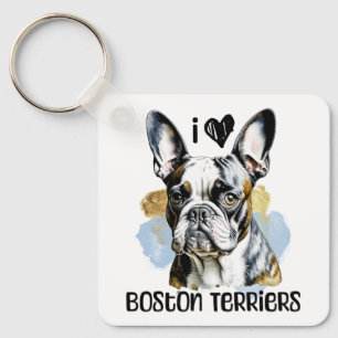 Porte-clés I Love Boston Terriers Personnalisé