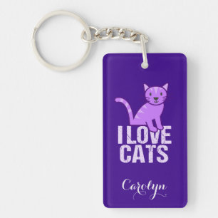 Porte-clés I Love Cats Purple Custom