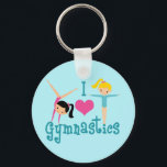 Porte-clés I Love Gymnastique mignonne Gymnaste<br><div class="desc">J'Aime La Gymnastique. Un joli cadeau de fille de gymnastique avec adorable texte turquoise entre deux filles en tumeur et un beau coeur rose. Un joli cadeau de gymnastique pour un entraîneur de gymnastique pour enfants ou femmes.</div>