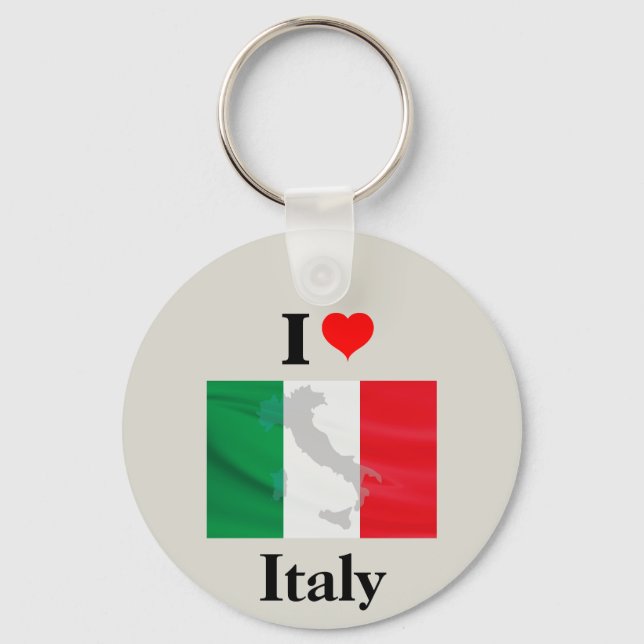 Porte-clés I Love Italie - Carte du drapeau (Recto)