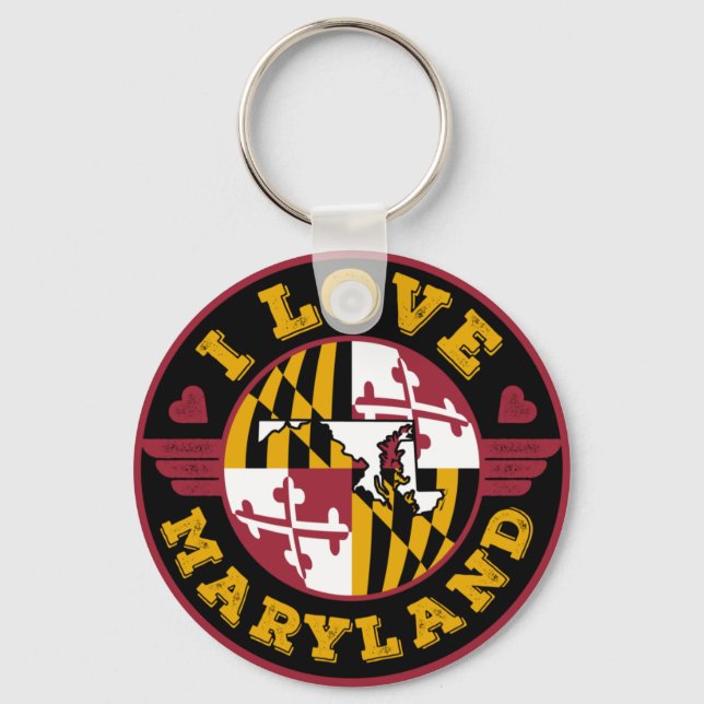 Porte-clés I Love Maryland State Drapeau et carte (Recto)