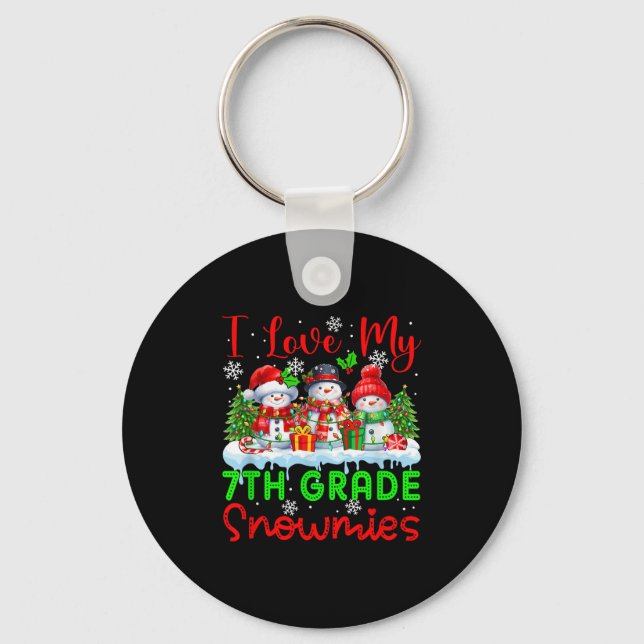 Porte-clés I Love My 7th Grade Snowmies Enseignant de Noël St (Recto)